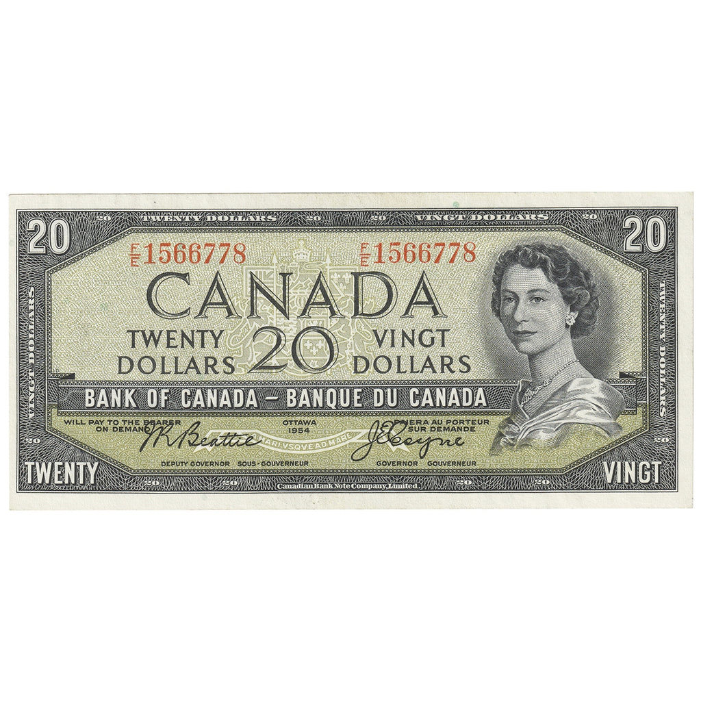 BC-41a 1954 Canada $20 Beattie-Coyne, F/E, Almost Uncirculated (AU50)