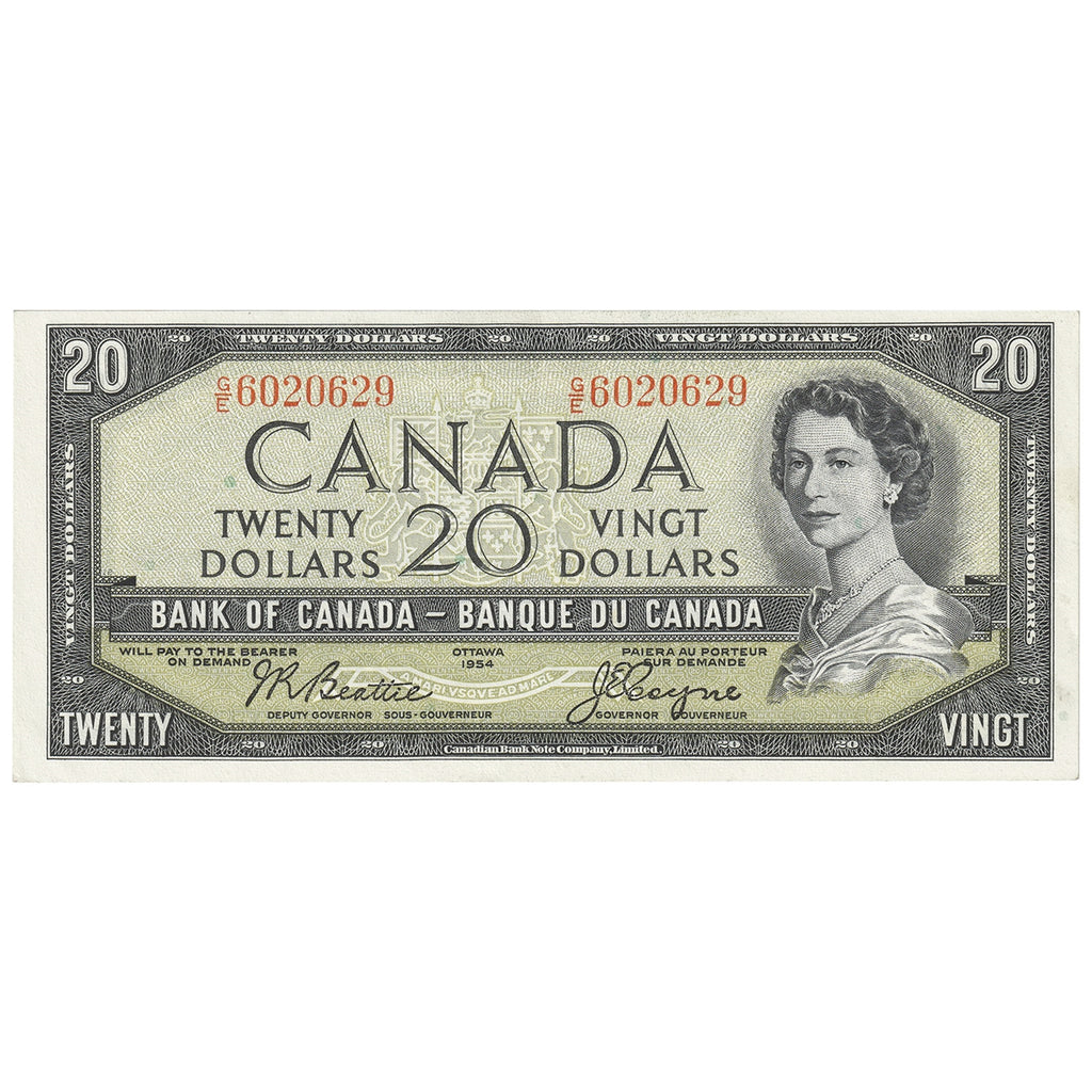 BC-41a 1954 Canada $20 Beattie-Coyne, G/E, Almost Uncirculated (AU50)
