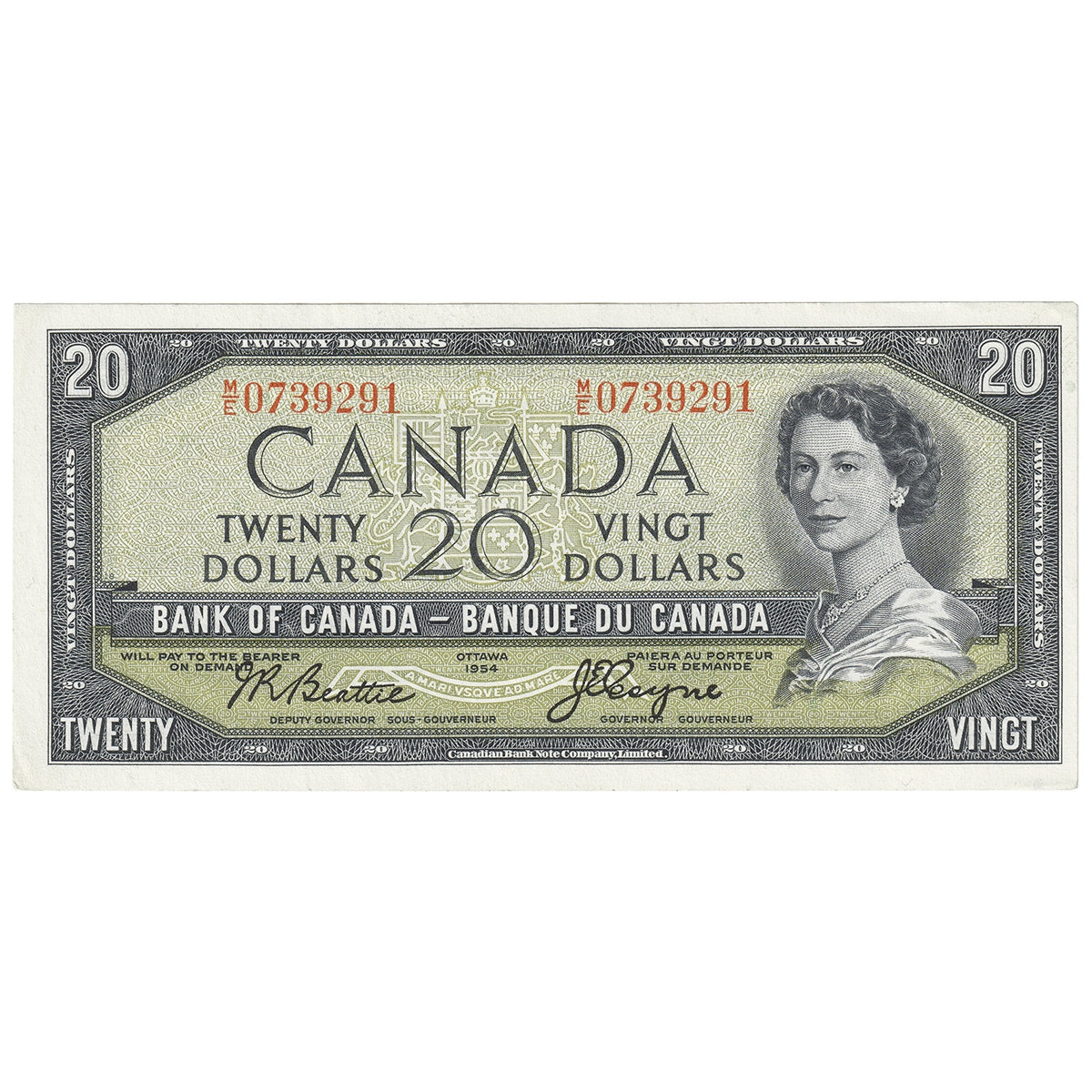 BC-41a 1954 Canada $20 Beattie-Coyne, M/E, AU-UNC (AU55)