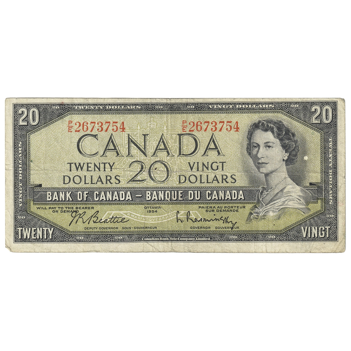 BC-41b 1954 Canada $20 Beattie-Rasminsky, P/E, F