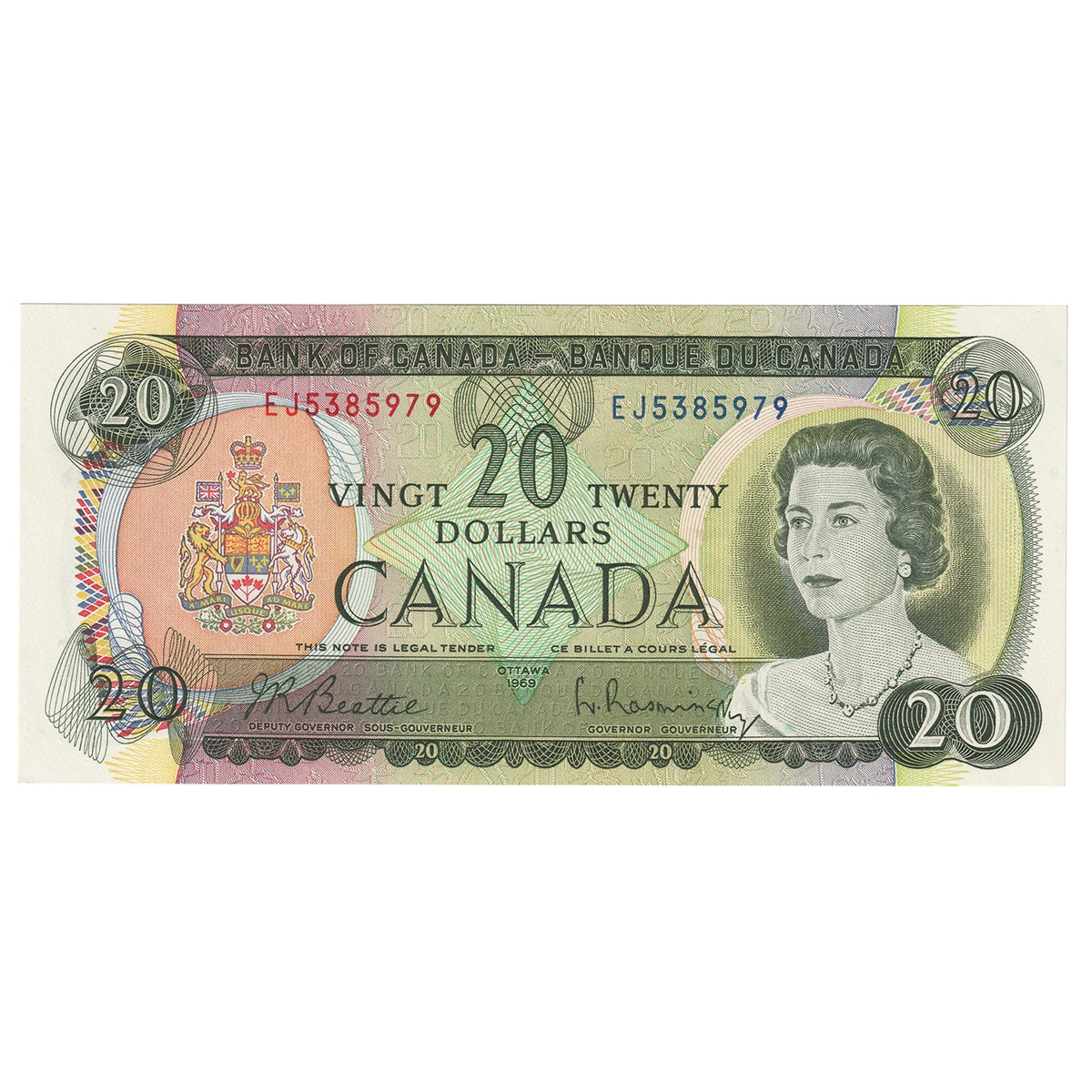 BC-50a 1969 Canada $20 Beattie-Rasminsky, EJ, Choice Uncirculated (CUNC63)