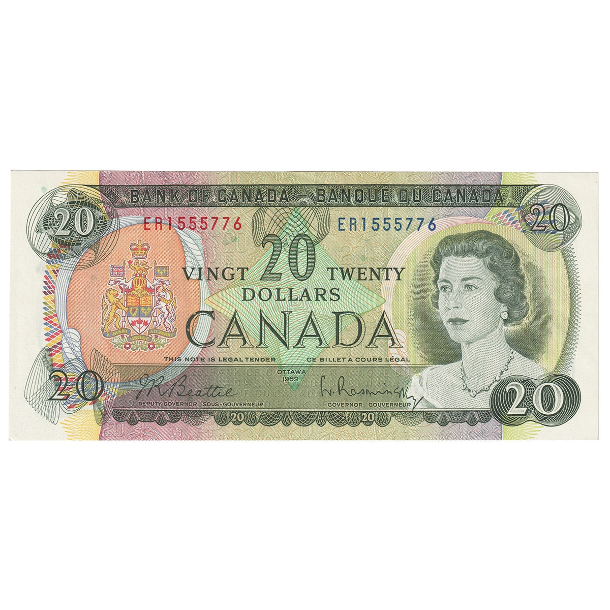 BC-50a 1969 Canada $20 Beattie-Rasminsky, ER, Extra Fine (EF40)