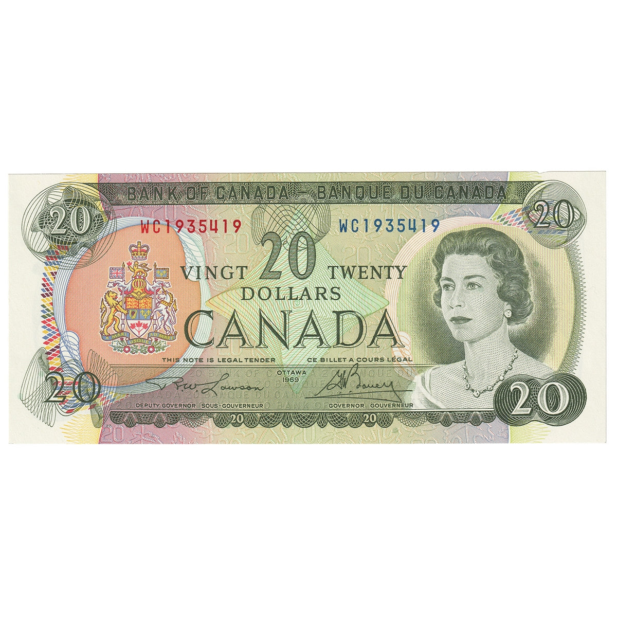 BC-50b 1969 Canada $20 Lawson-Bouey, WC, Uncirculated (MS60)