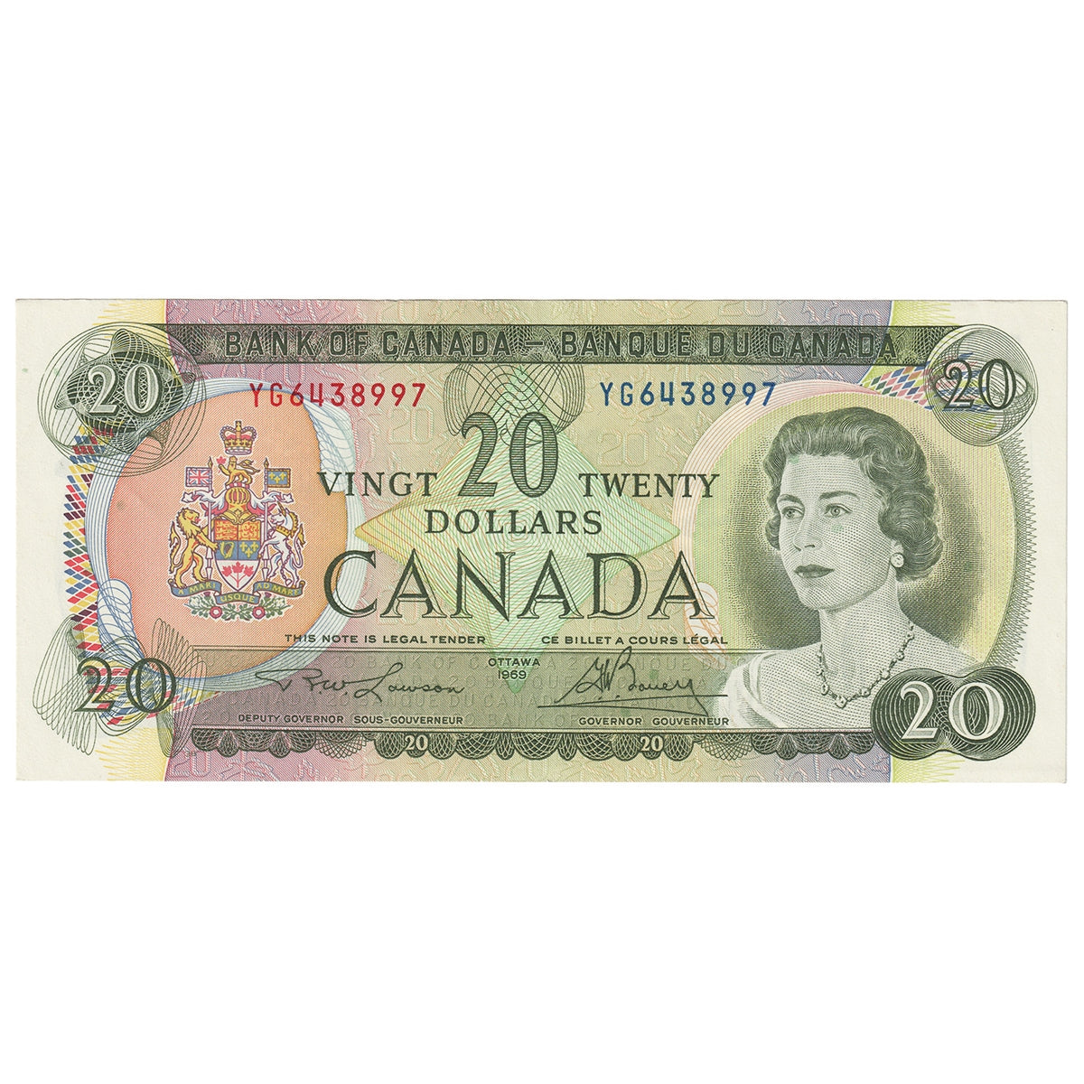 BC-50b 1969 Canada $20 Lawson-Bouey, YG, AU-UNC (AU55)