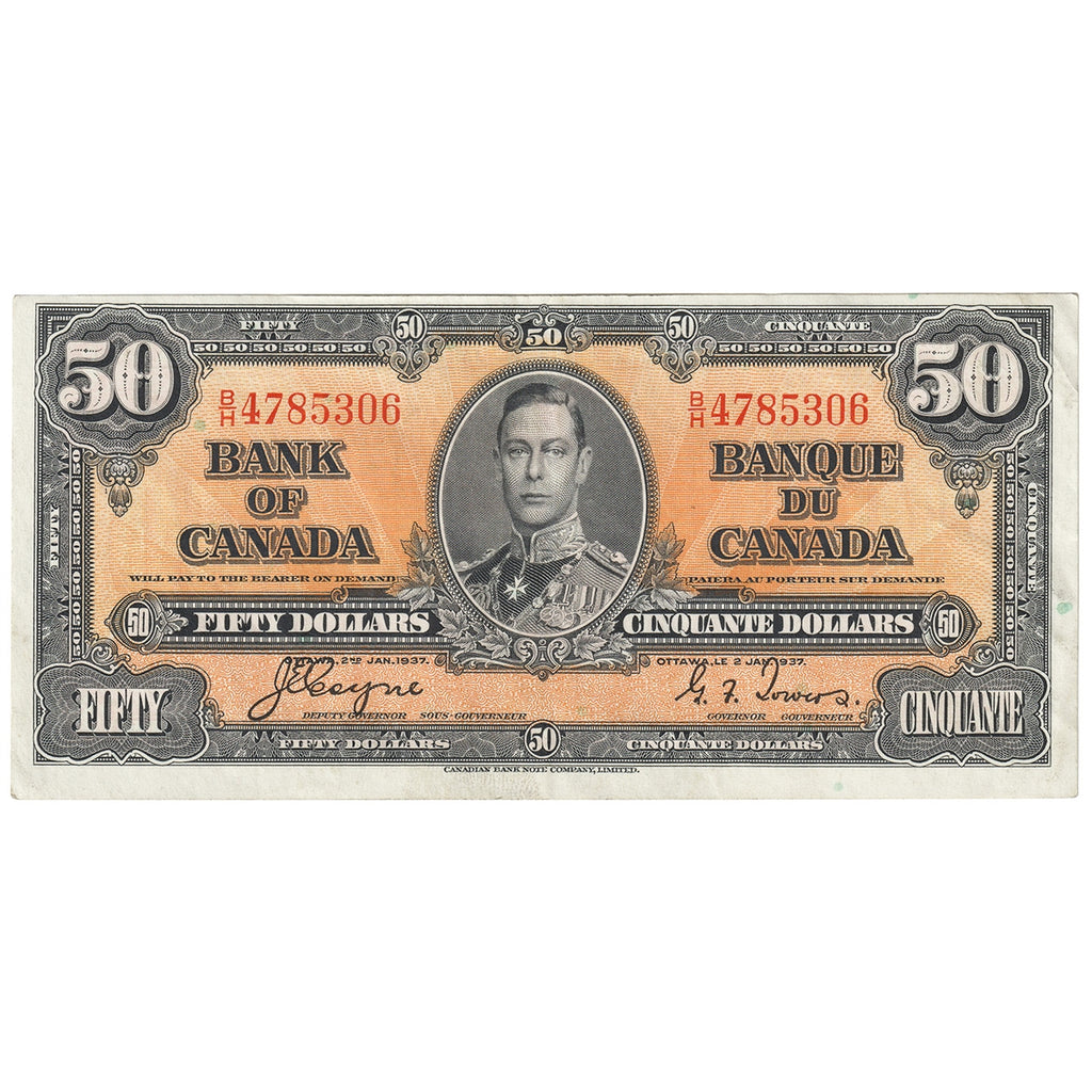 BC-26c 1937 Canada $50 Coyne-Towers, B/H, EF-AU (EF45)