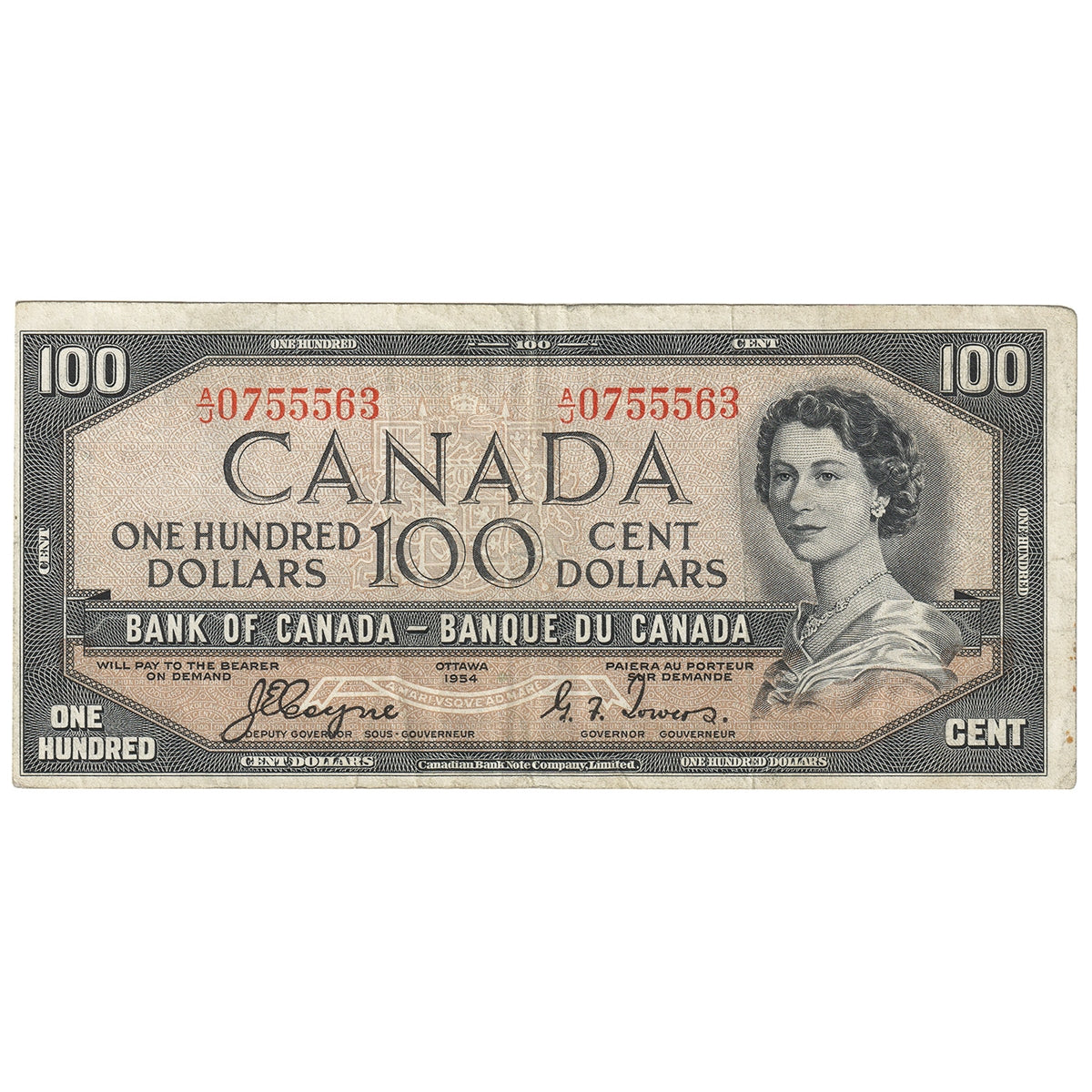 BC-35a 1954 Canada $100 Coyne-Towers, Devil's Face, A/J, F-VF (F15)