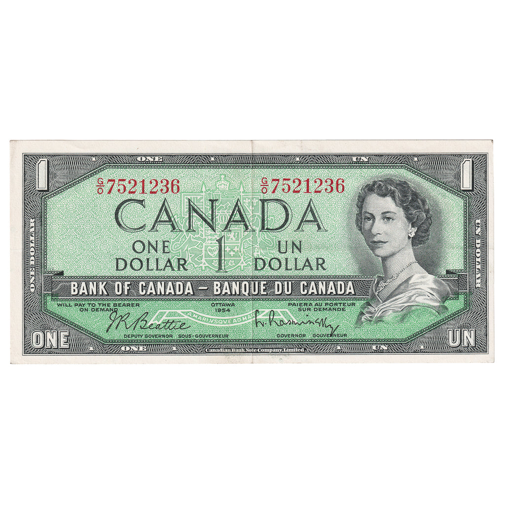 BC-37d 1954 Canada $1 Beattie-Rasminsky, G/O, Extra Fine (EF40)