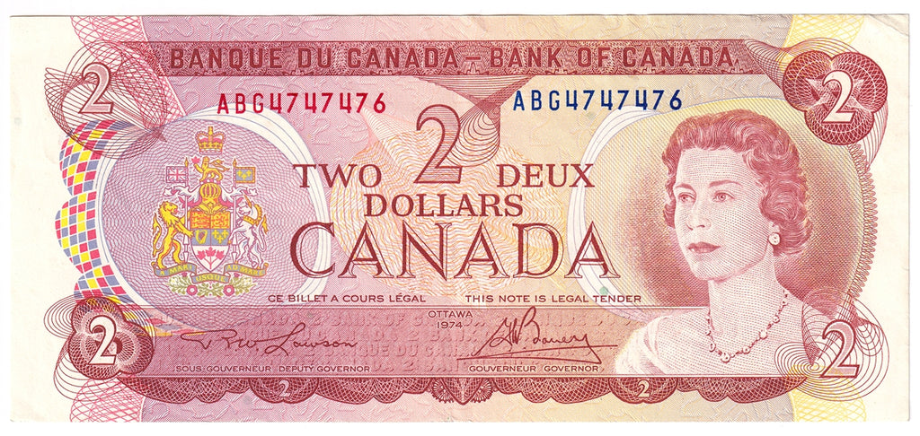 BC-47a-i 1974 Canada $2 Lawson-Bouey, ABG, EF-AU (EF45)