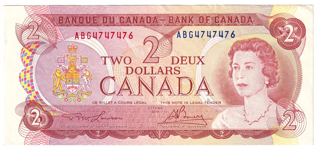 BC-47a-i 1974 Canada $2 Lawson-Bouey, ABG, EF-AU (EF45)