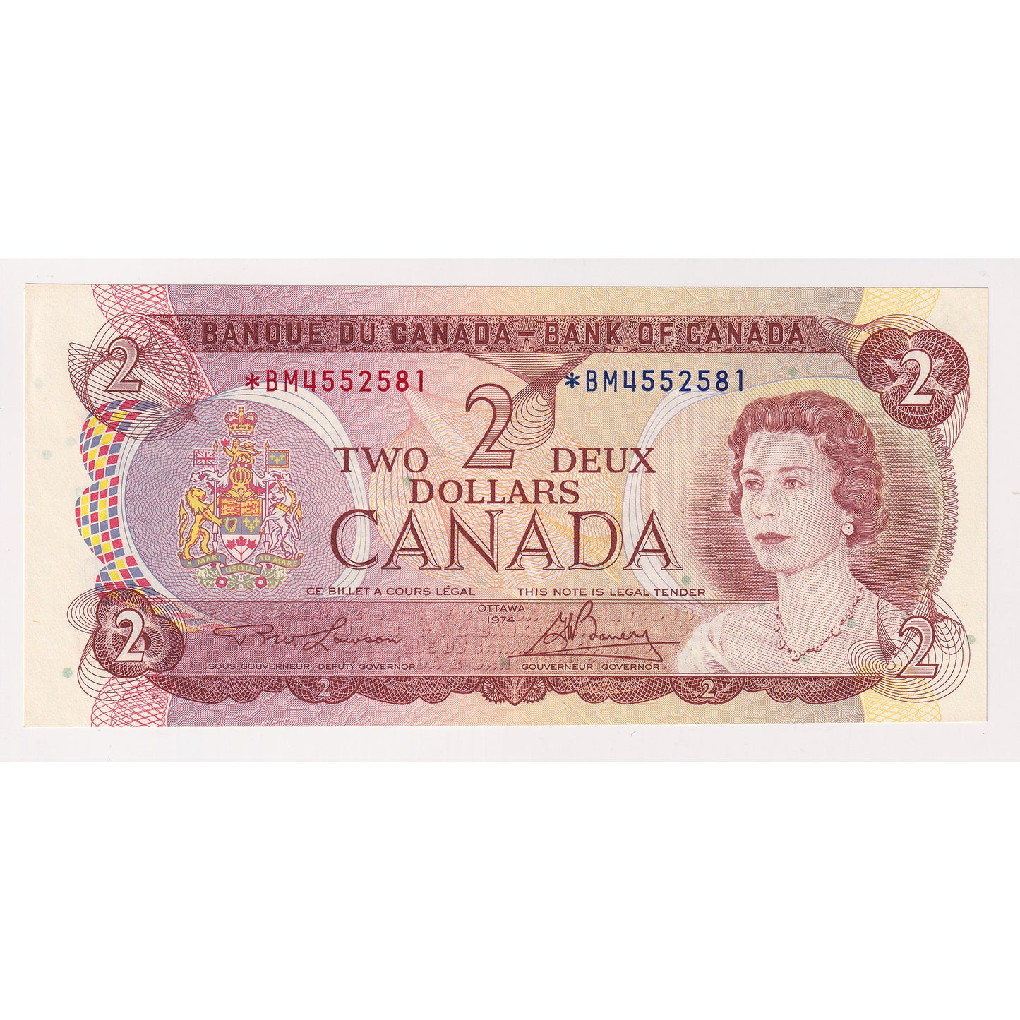 BC-47aA 1974 Canada $2 Lawson-Bouey, *BM, Choice Uncirculated (CUNC63)