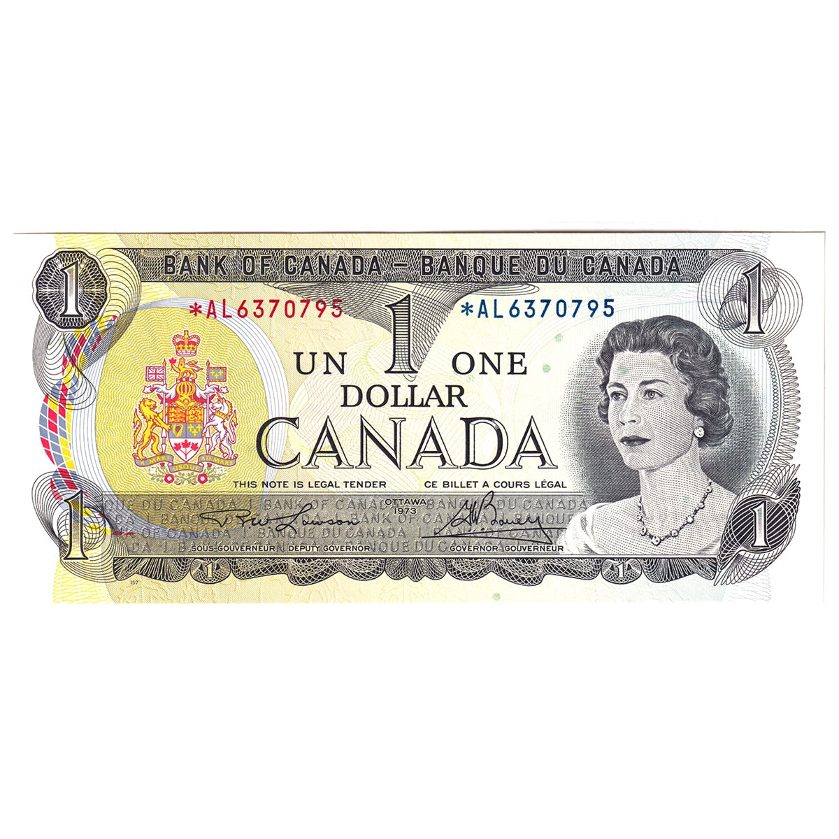 BC-46aA 1973 Canada $1 Lawson-Bouey, *AL, Choice Uncirculated (CUNC63)