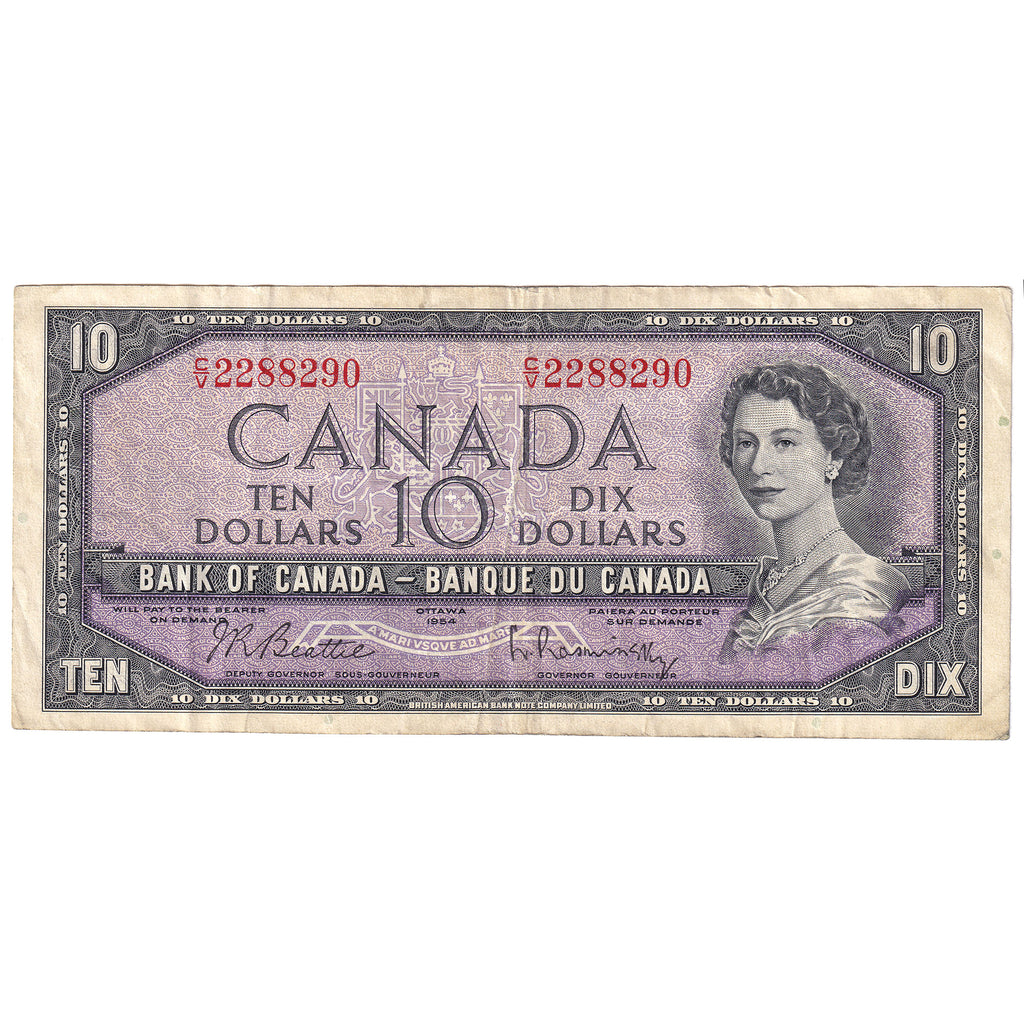 BC-40b 1954 Canada $10 Beattie-Rasminsky, C/V, VF