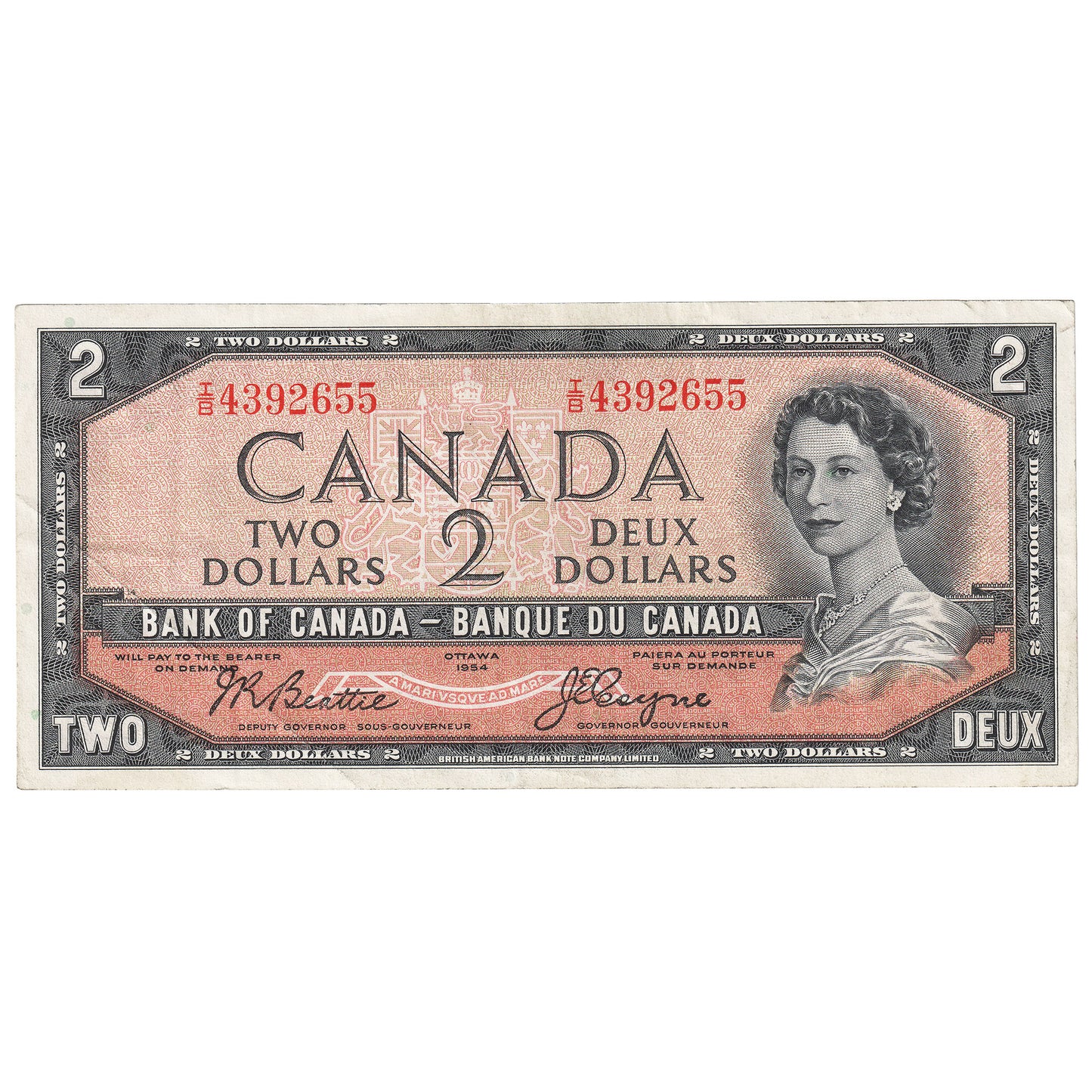 BC-30b 1954 Canada $2 Beattie-Coyne, Devil's Face, I/B, EF