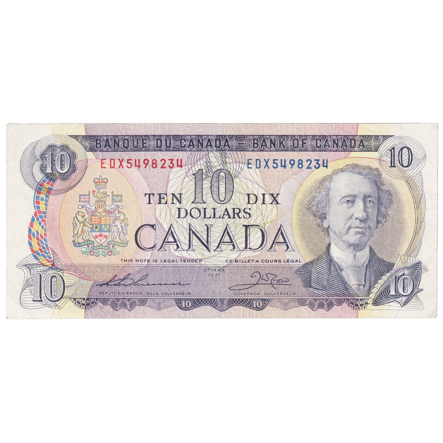 BC-49eA 1971 Canada $10 Thiessen-Crow, EDX, Circ