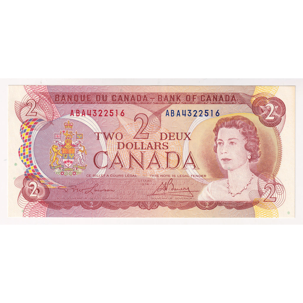BC-47a-i 1974 Canada $2 Lawson-Bouey, ABA, Almost Uncirculated (AU50)