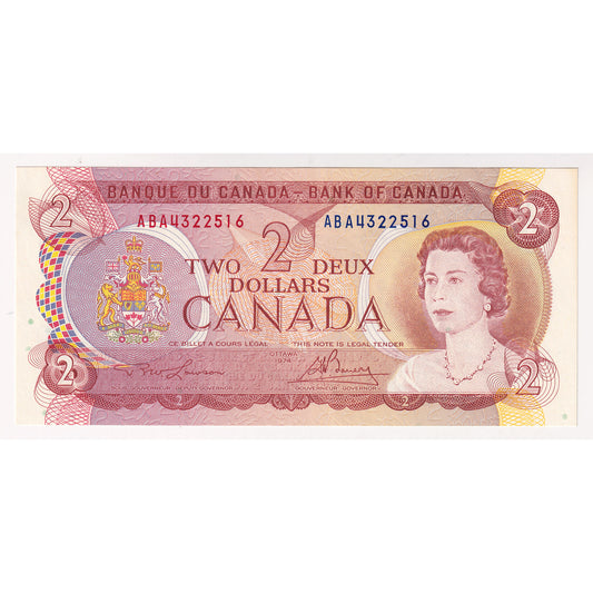 BC-47a-i 1974 Canada $2 Lawson-Bouey, ABA, Almost Uncirculated (AU50)