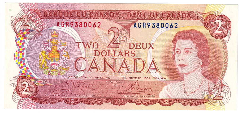 BC-47b 1974 Canada $2 Crow-Bouey, AGR, AU-UNC (AU55)