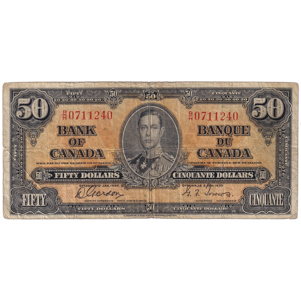 BC-26b 1937 Canada $50 Gordon-Towers, B/H, Very Good (VG8)