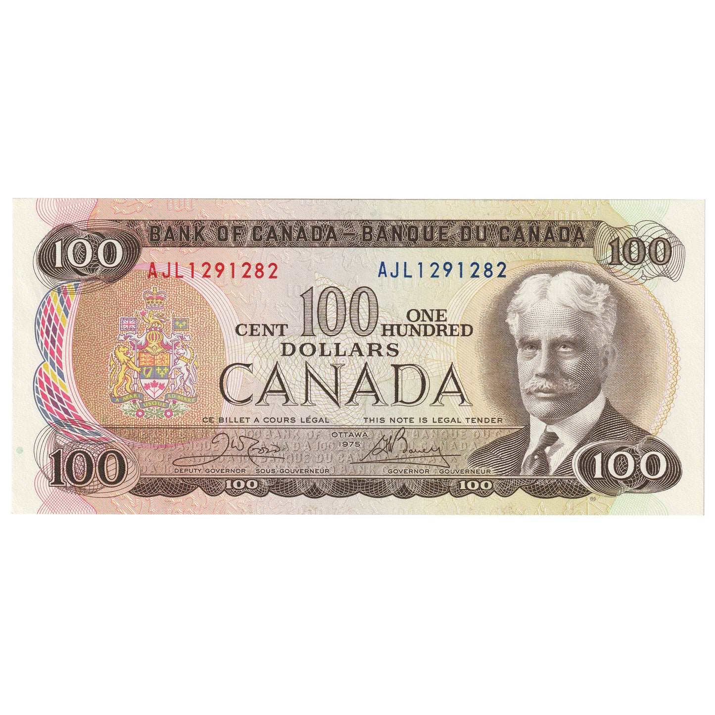 BC-52b 1975 Canada $100 Crow-Bouey, AJL, AU-UNC (AU55)