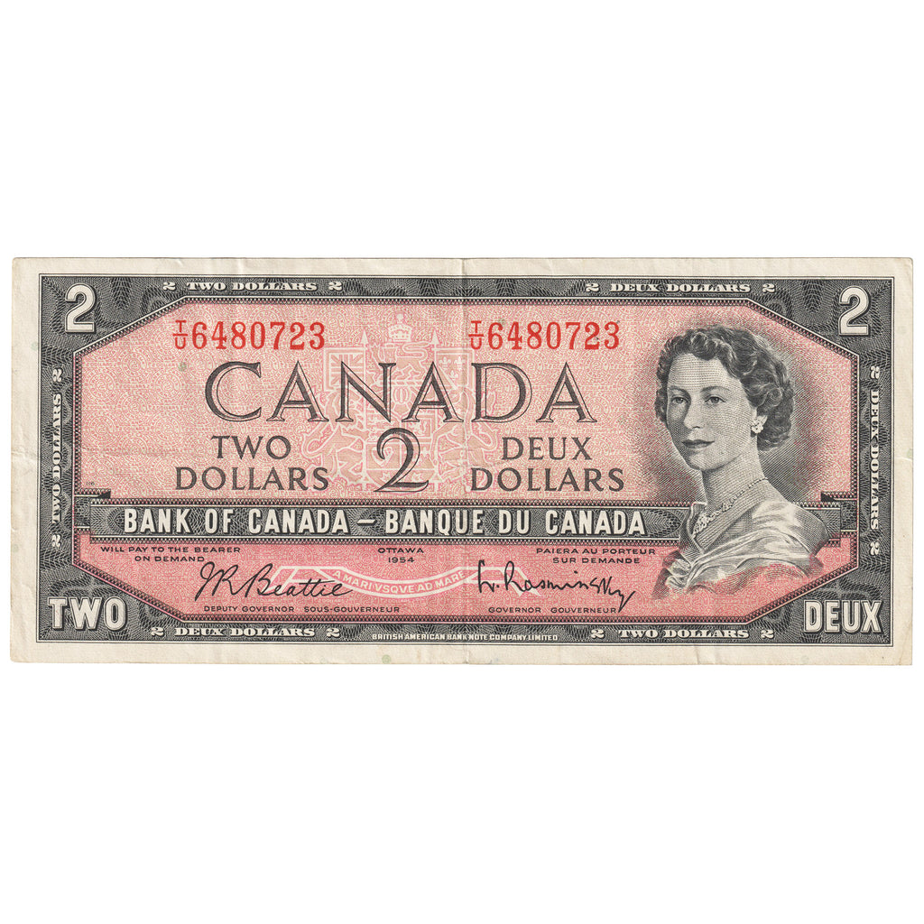 BC-38b 1954 Canada $2 Beattie-Rasminsky, T/U, Very Fine (VF20)