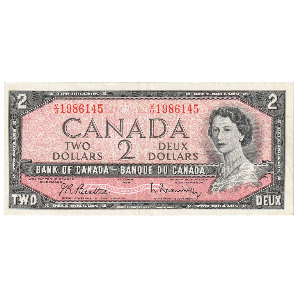 BC-38b 1954 Canada $2 Beattie-Rasminsky, V/U, Very Fine (VF20)