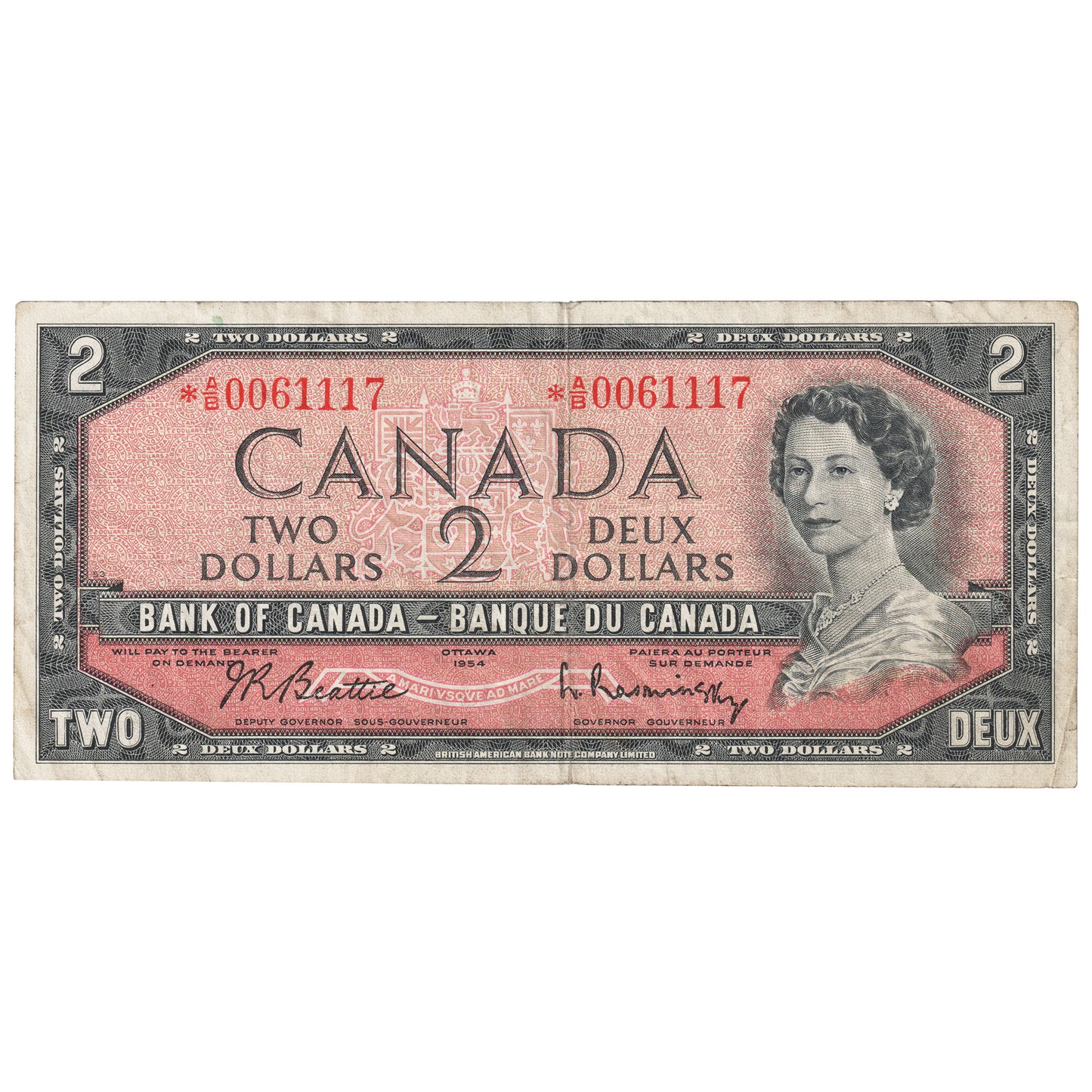 BC-38bA 1954 Canada $2 Beattie-Rasminsky, *A/B, F-VF (F15)