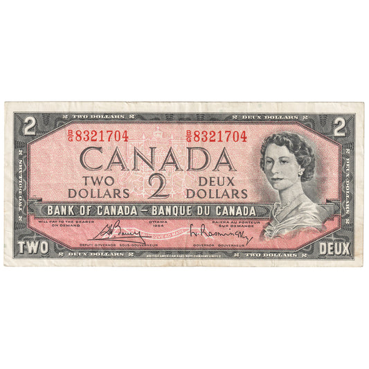 BC-38c 1954 Canada $2 Bouey-Rasminsky, B/G, VF