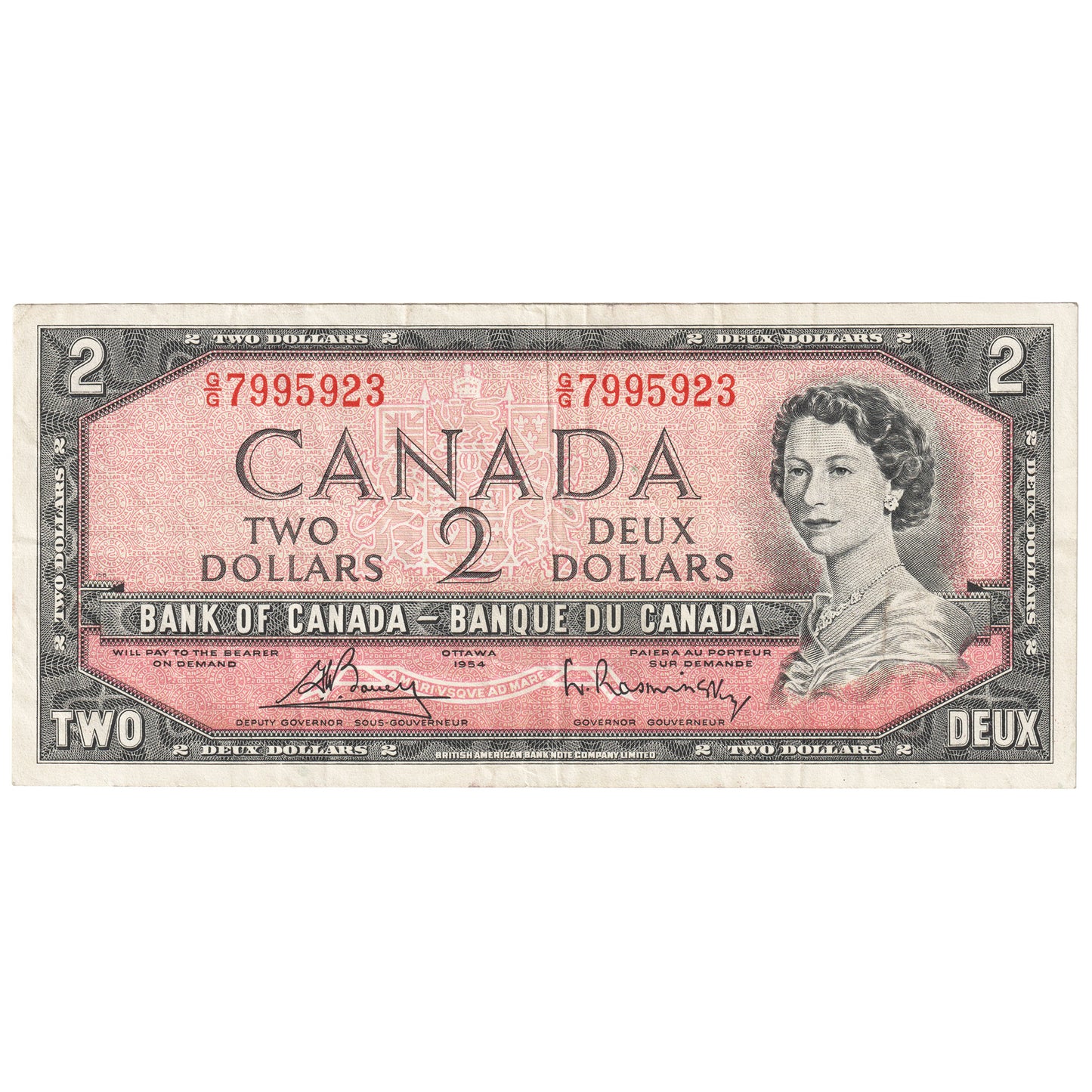 BC-38c 1954 Canada $2 Bouey-Rasminsky, G/G, Very Fine (VF20)