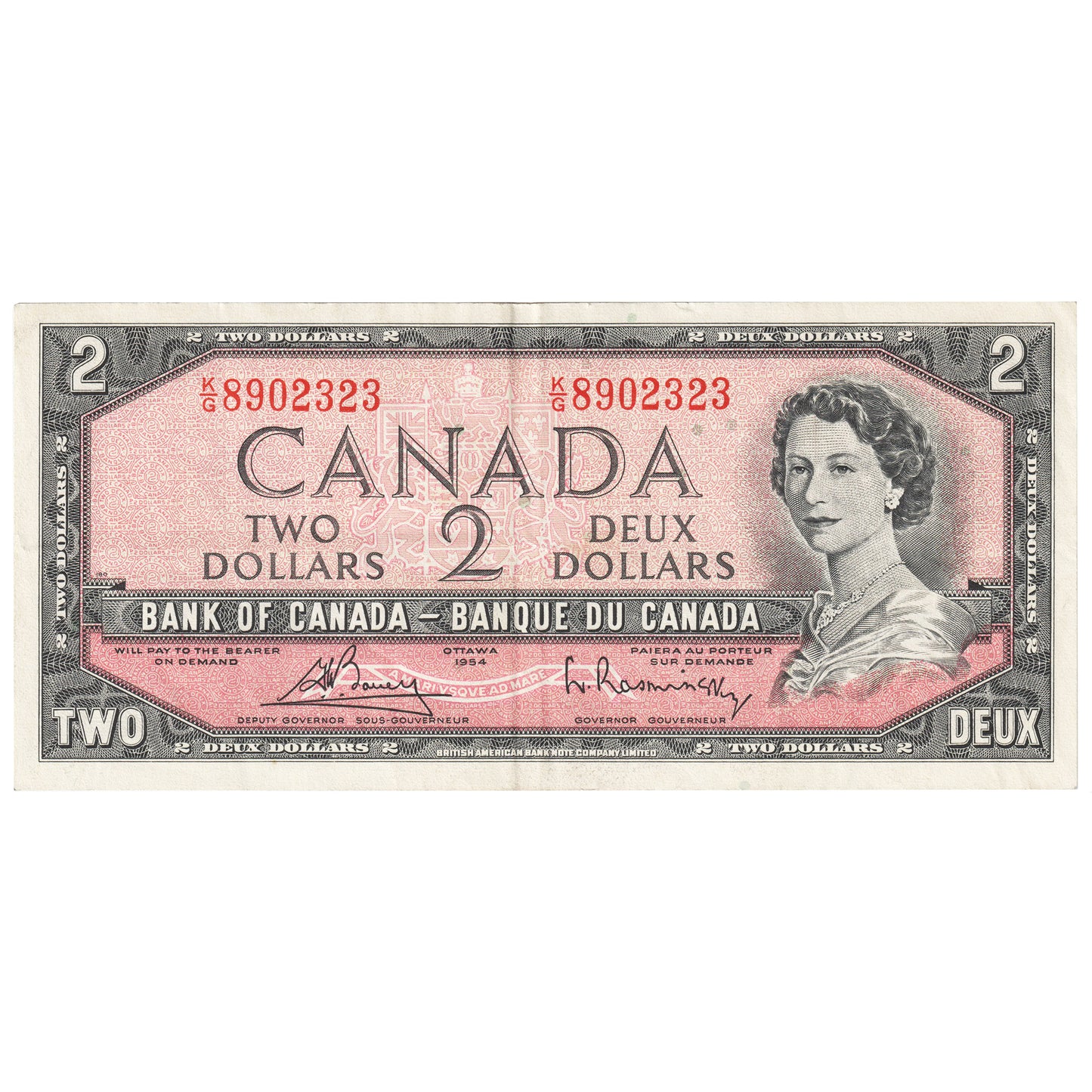 BC-38c 1954 Canada $2 Bouey-Rasminsky, K/G, VF-EF (VF30)