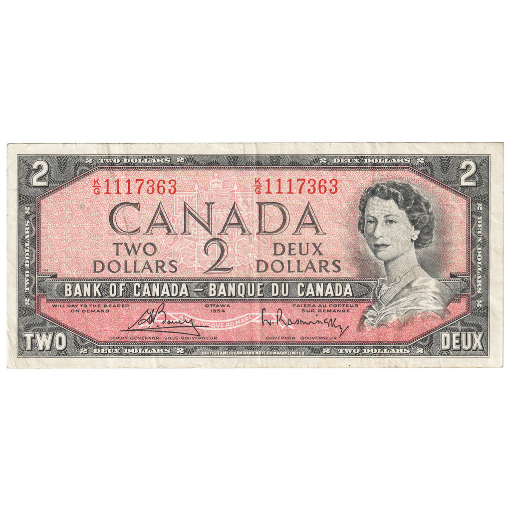 BC-38c 1954 Canada $2 Bouey-Rasminsky, K/G, Very Fine (VF20)