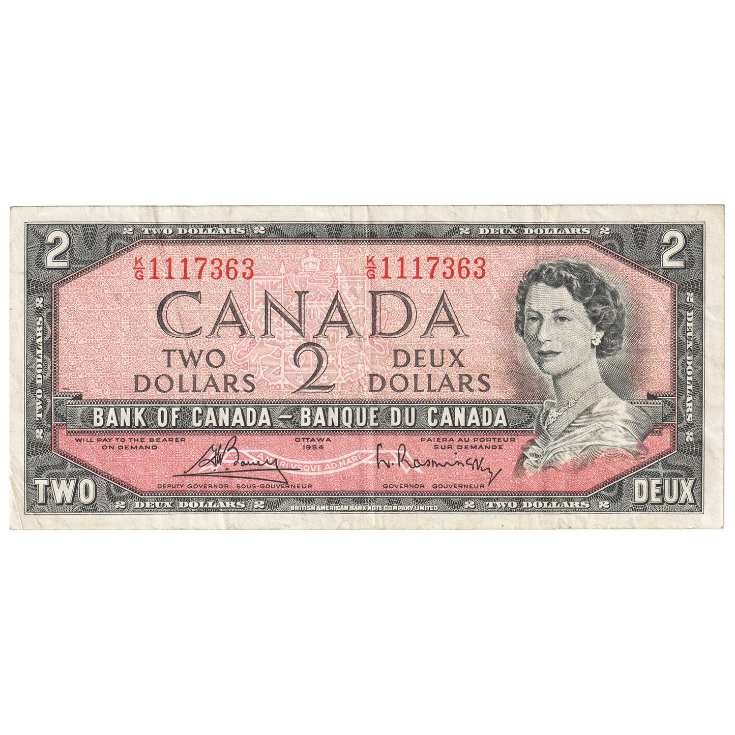 BC-38c 1954 Canada $2 Bouey-Rasminsky, K/G, Very Fine (VF20)