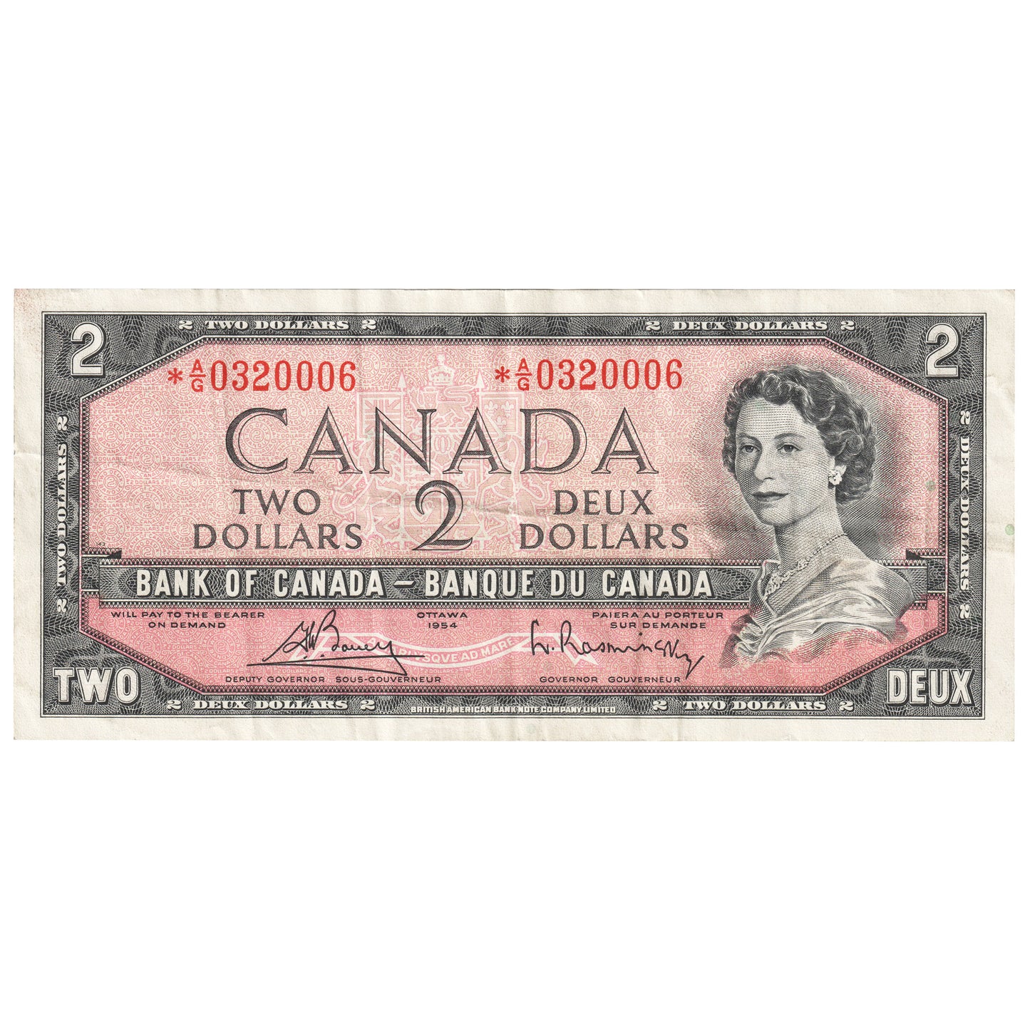 BC-38cA 1954 Canada $2 Bouey-Rasminsky, *A/G Below 0.4M, VF-EF (VF30)