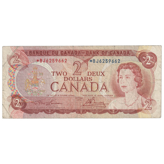 BC-47aA 1974 Canada $2 Lawson-Bouey, *BJ, Circulated