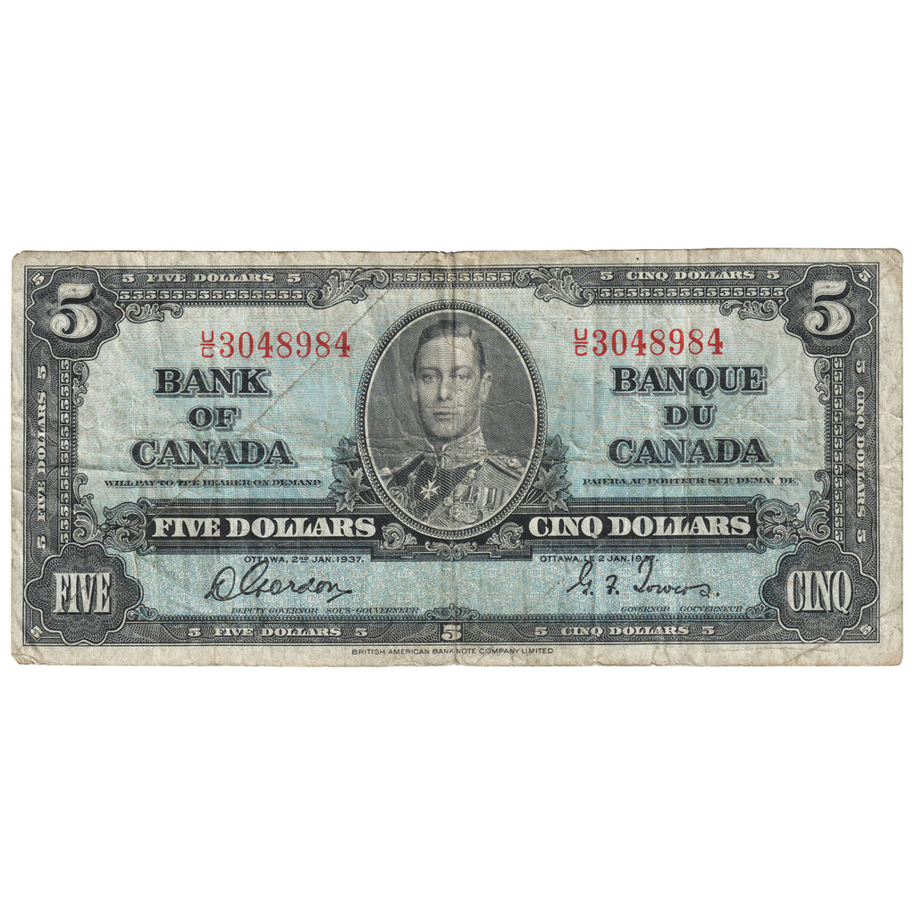 BC-23b 1937 Canada $5 Gordon-Towers, U/C, F