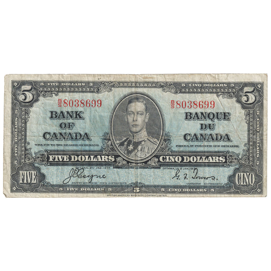 BC-23c 1937 Canada $5 Coyne-Towers, B/S, F