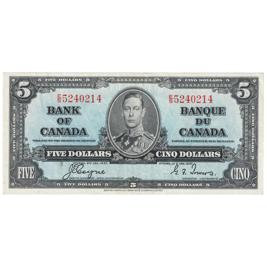 BC-23c 1937 Canada $5 Coyne-Towers, E/S, EF-AU