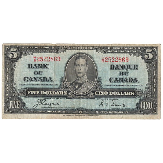 BC-23c 1937 Canada $5 Coyne-Towers, H/S, F