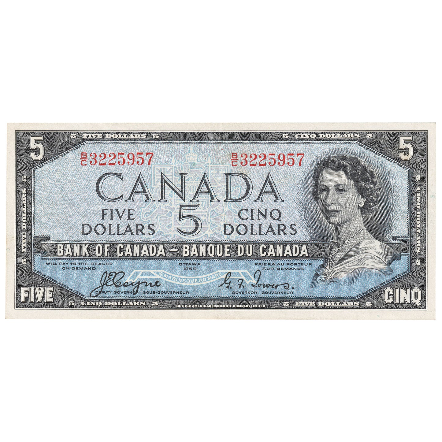 BC-31a 1954 Canada $5 Coyne-Towers, Devil's Face, B/C, EF-AU (EF45)