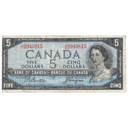 BC-39a 1954 Canada $5 Beattie-Coyne, J/C, F-VF