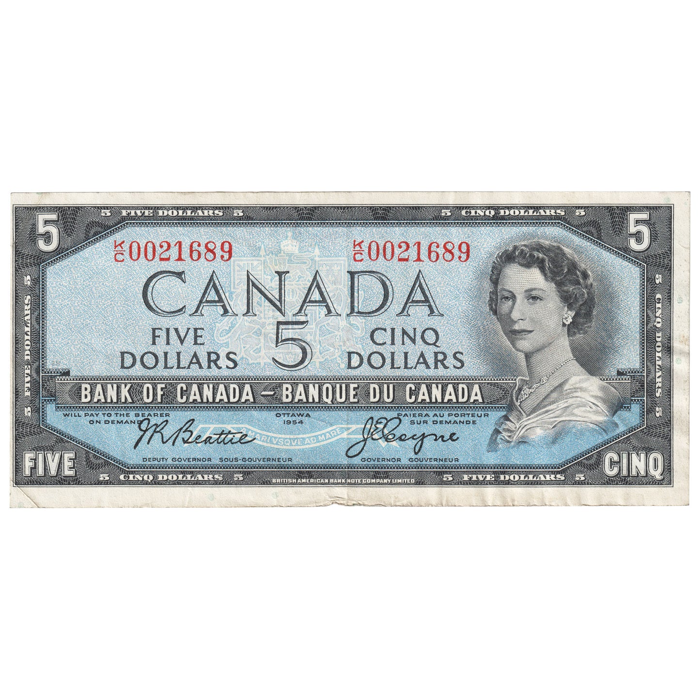 BC-39a 1954 Canada $5 Beattie-Coyne, K/C, EF-AU (EF45)
