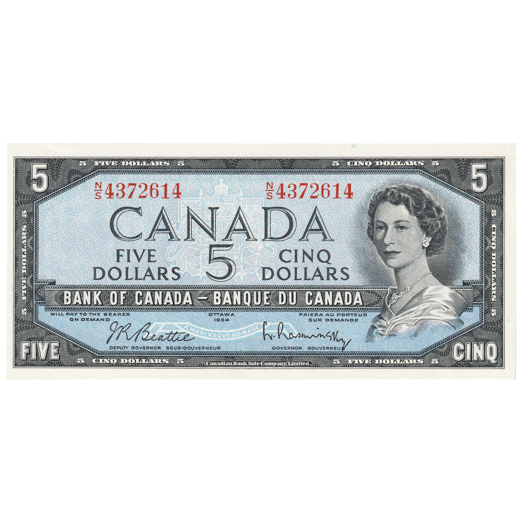 BC-39b 1954 Canada $5 Beattie-Rasminsky, N/S, Uncirculated (MS60)