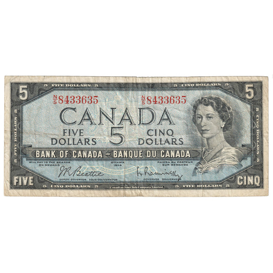 BC-39b 1954 Canada $5 Beattie-Rasminsky, N/S, F-VF