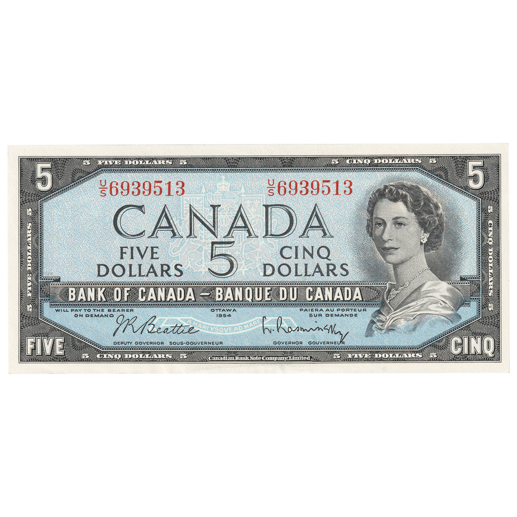 BC-39b 1954 Canada $5 Beattie-Rasminsky, U/S, AU