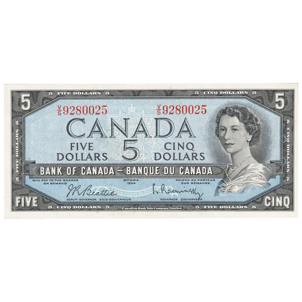 BC-39b 1954 Canada $5 Beattie-Rasminsky, V/S, AU-UNC (AU55)