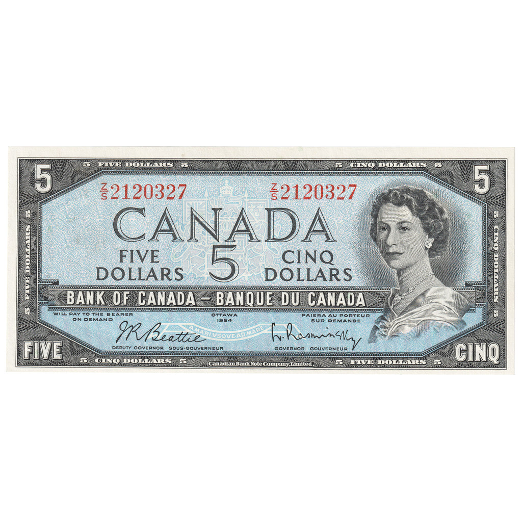 BC-39b 1954 Canada $5 Beattie-Rasminsky, Z/S, Uncirculated (MS60)
