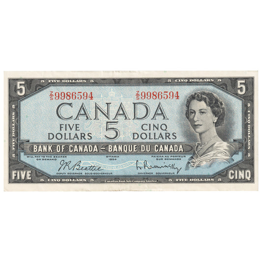 BC-39b 1954 Canada $5 Beattie-Rasminsky, Z/S, AU