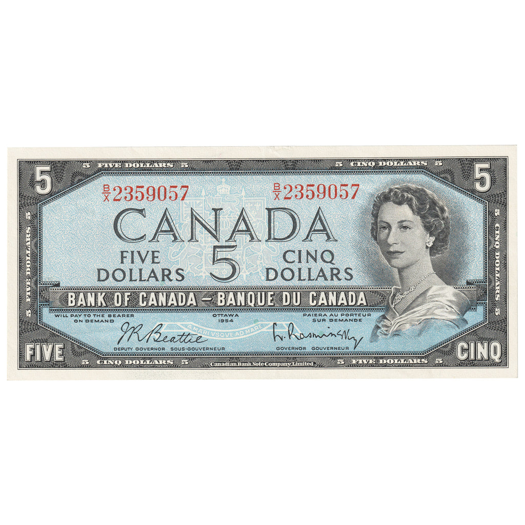 BC-39b 1954 Canada $5 Beattie-Rasminsky, B/X, Almost Uncirculated (AU50)