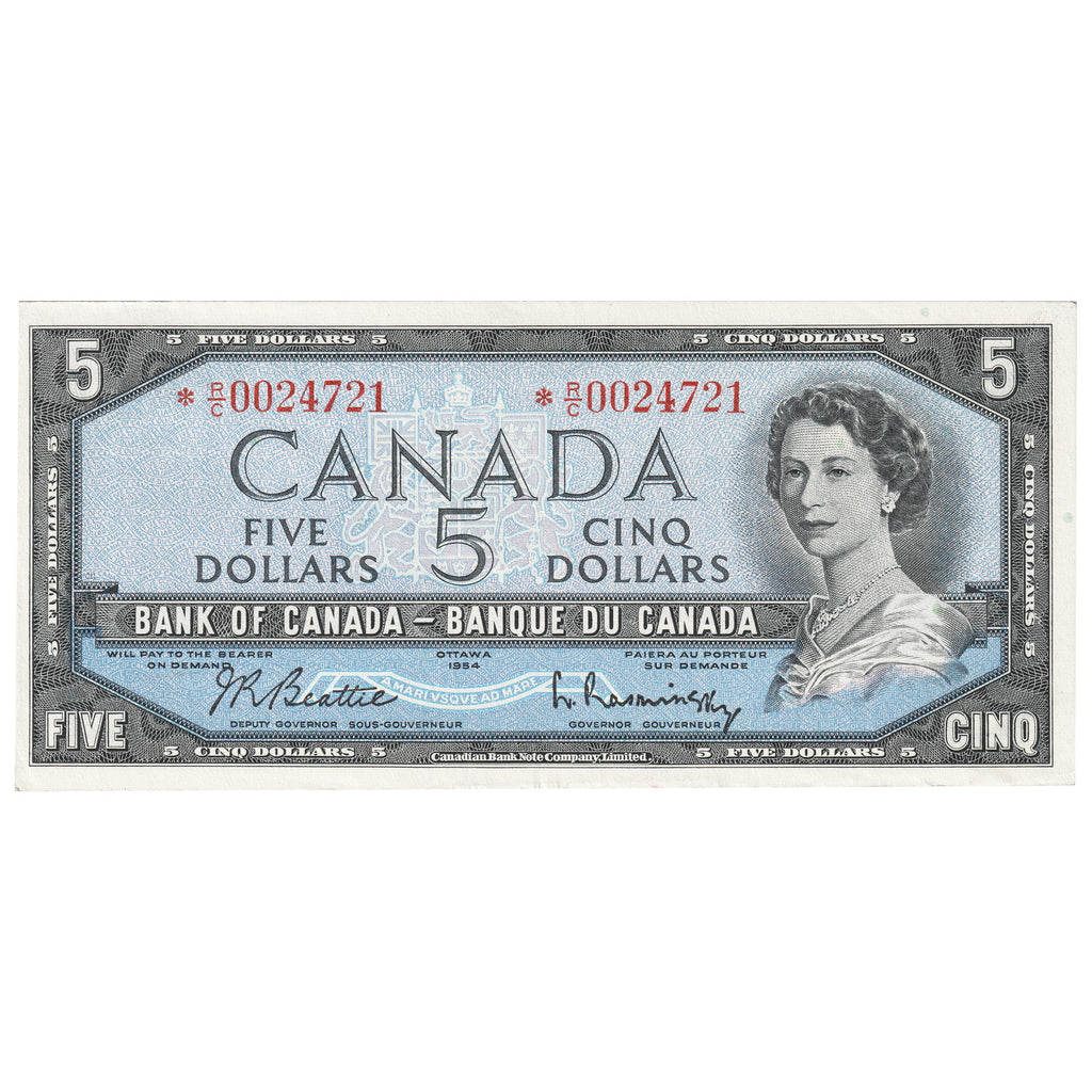 BC-39bA 1954 Canada $5 Beattie-Rasminsky, *R/C, Almost Uncirculated (AU50)