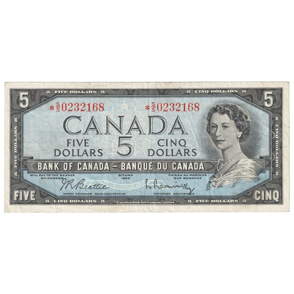 BC-39bA 1954 Canada $5 Beattie-Rasminsky, *S/S, F-VF (F15)