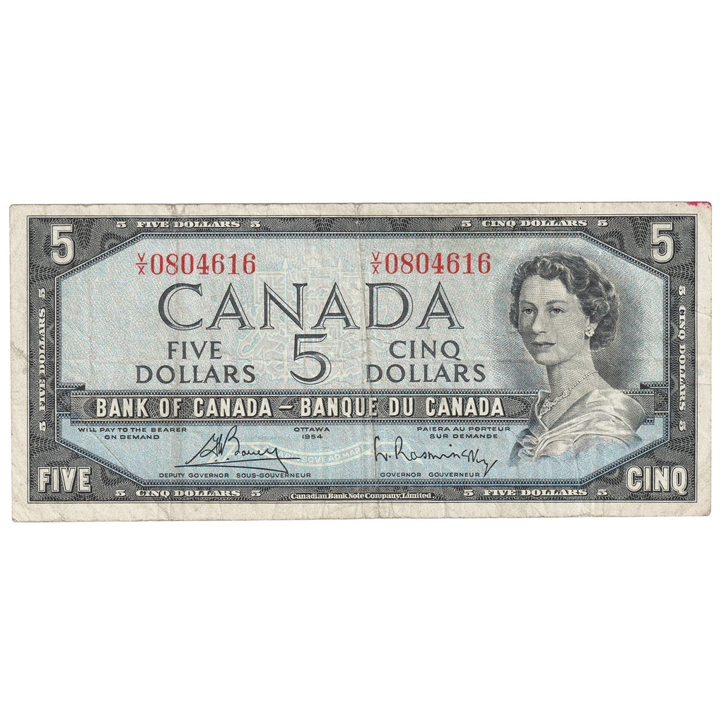 BC-39c 1954 Canada $5 Bouey-Rasminsky, V/X, Fine (F12)